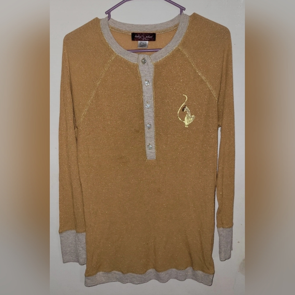 Baby Phat Y2K Vintage Gold/Beige Glittery Long Sleeve Shirt Size 1X